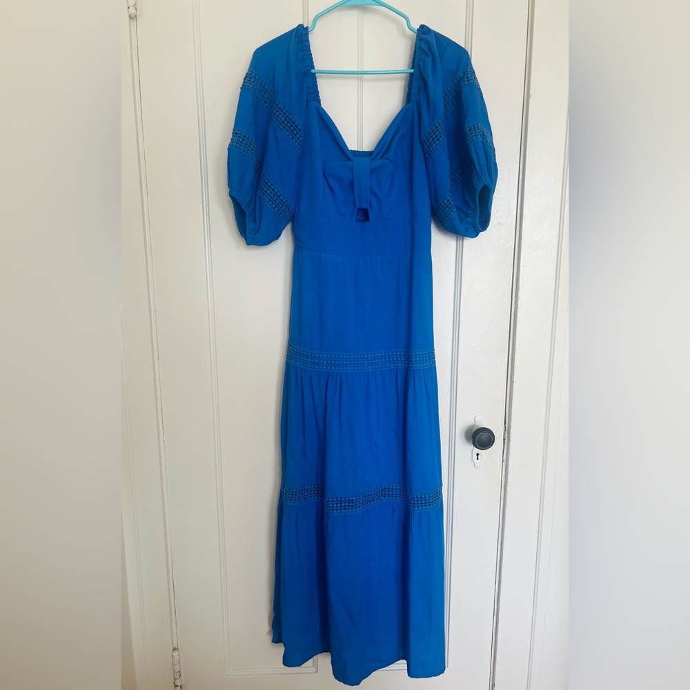 Blue Kabana Puff Sleeve Maxi Dress